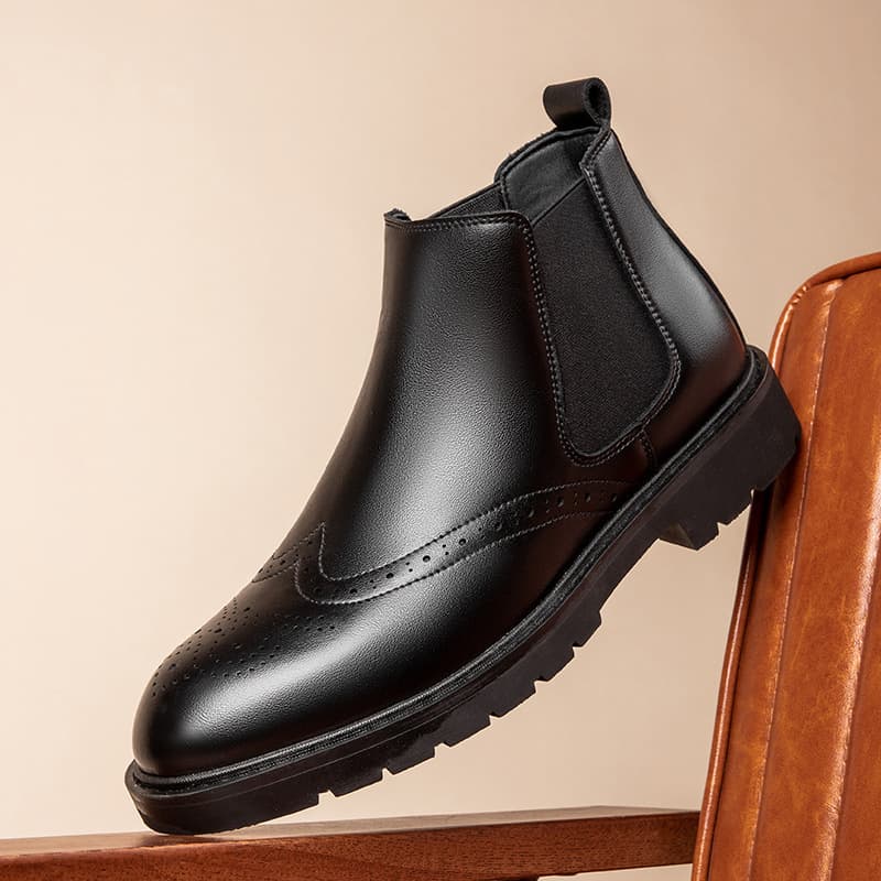 Chelsea boots men's genuine leather autumn and winter cotton boots British style Martin boots men's high top velvet short boots suit leather shoes