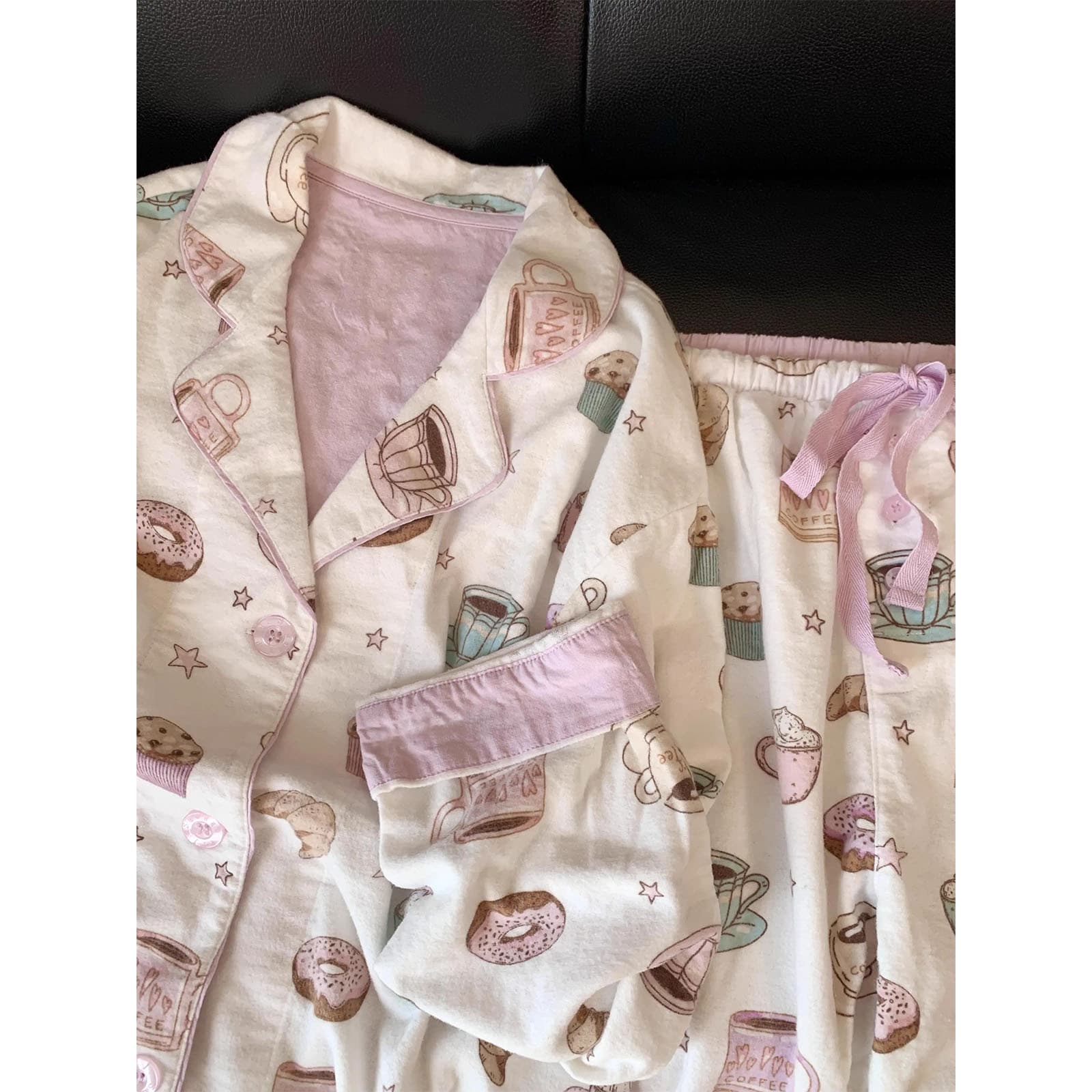 Korean-style Afternoon Tea Print Long Sleeve Pajama Set for Women Spring/Autumn 2025 New Cardigan and Pants Sweet Loungewear Set
