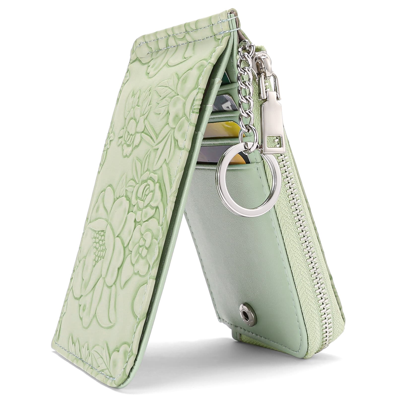 Large Capacity Women's Zipper Coin Purse Card Holder with Key Ring Embossed Design Multi-Card Slot Wallet Fashion Accessories