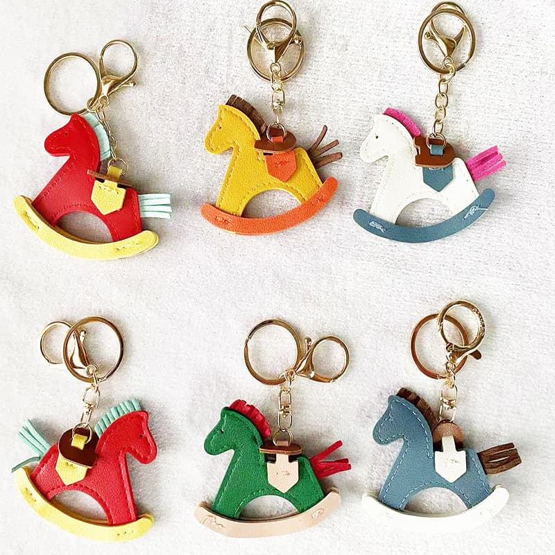 New Ins Style Little Horse Pendant Cartoon Rocking Horse Leather Keychain Bag Charm