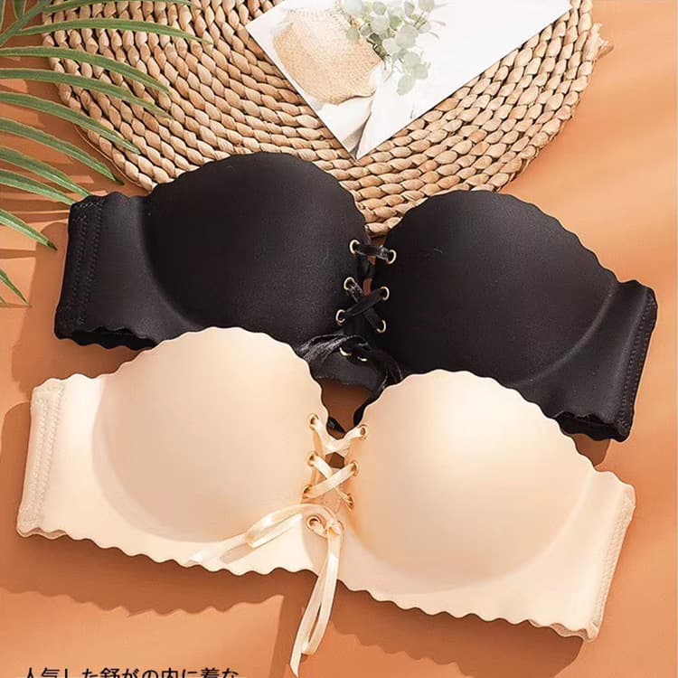 Love match strapless bra for women, drawstring pull LB wedding push-up Japanese style anti-slip invisible smooth bra, cross-border bestseller.