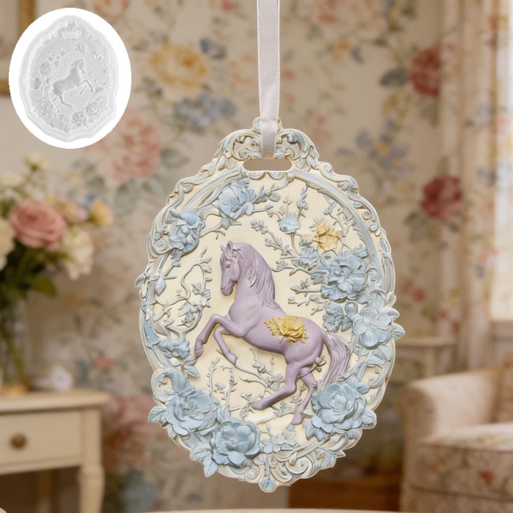 Horse Peony brand silicone mold embossed flower and horse design scented candle handmade soap diffuser stone mold