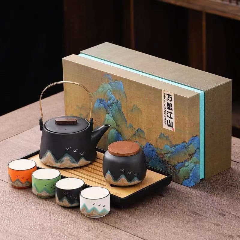 National Trend Cultural Creation Wanli Jiangshan Carrying Handle Pot Gongfu Tea Set Gift Box Set Corporate Souvenir Logo
