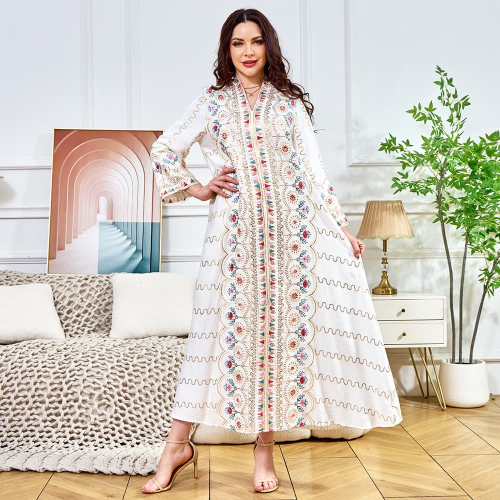 MT389 European and American Cross-Border Hot Selling Elegant Women's Long Dress with Sequins New V-Neck Loose Evening Gown Large Skirt Women's Dress