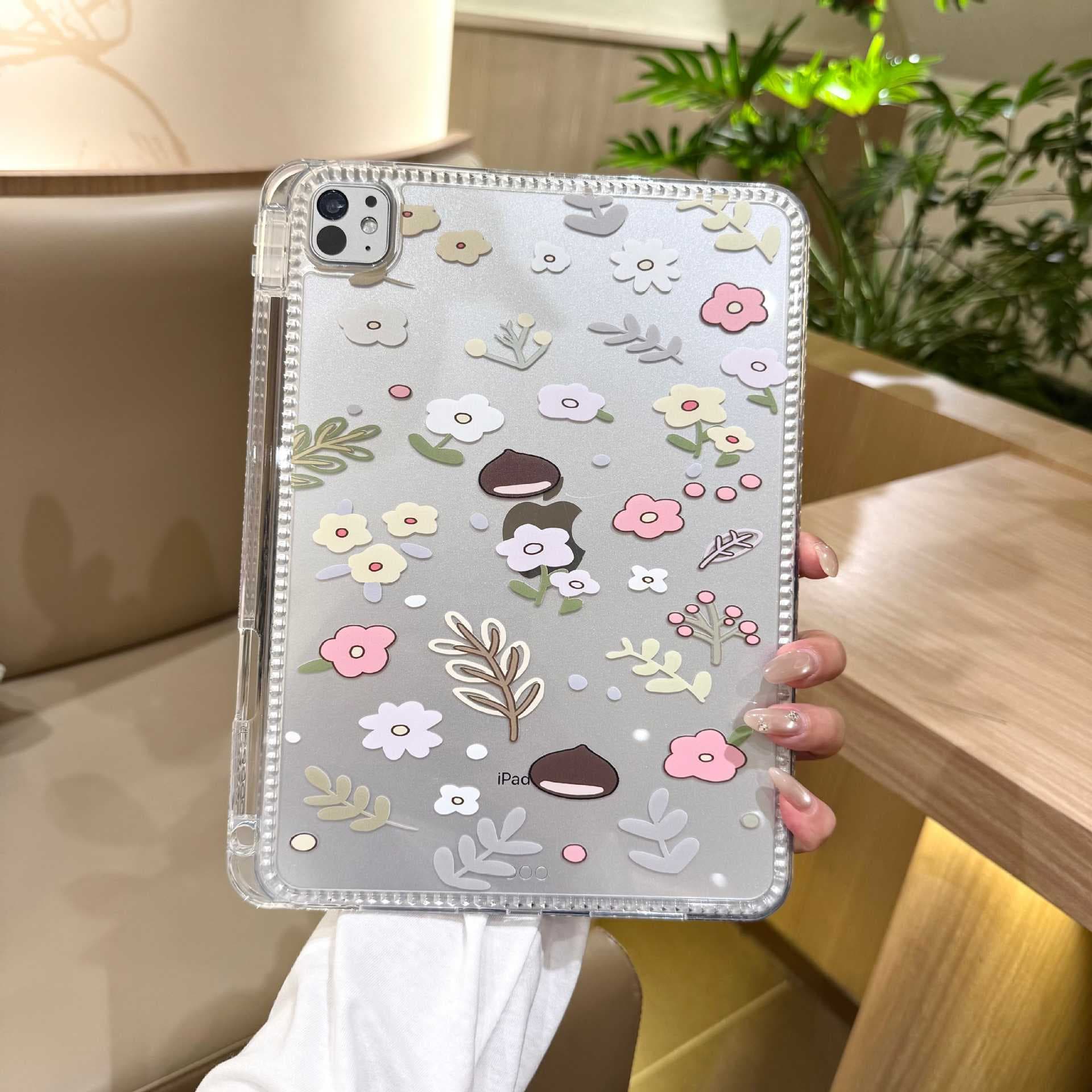 Chestnut Flower Case for iPad 7/8/9 Generation 10.2-inch Tablet Protective Shell, Back Cover Only, No Front Cover, Mini with Wrist Strap