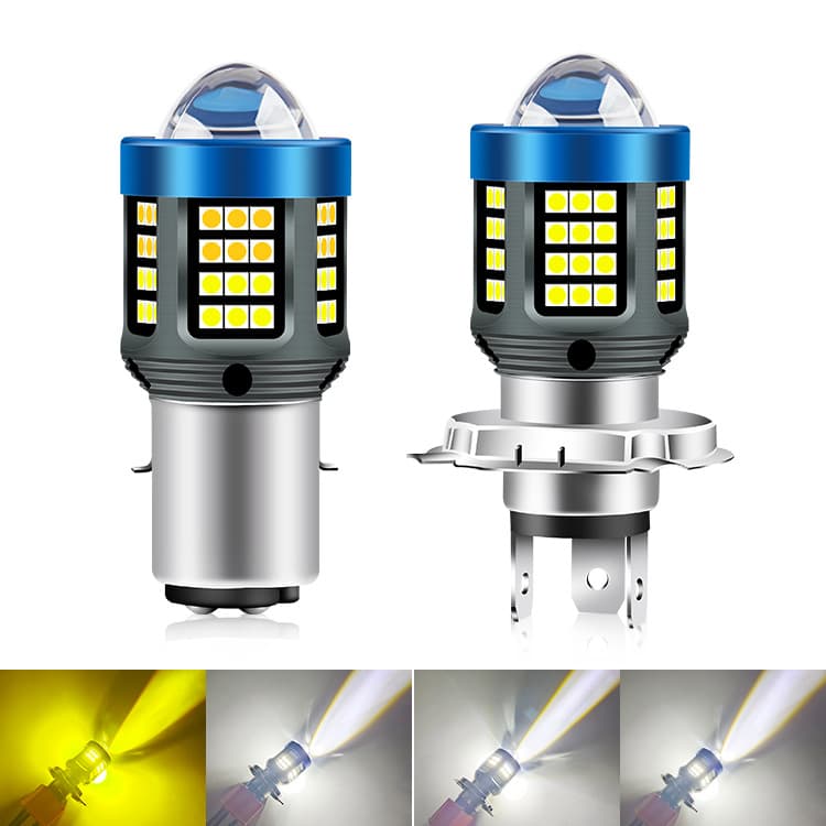 Cross-border Supply Motorcycle LED Headlight H4 P15D BA20D Yellow/White Road Beam Motorcycle Lens Spotlight