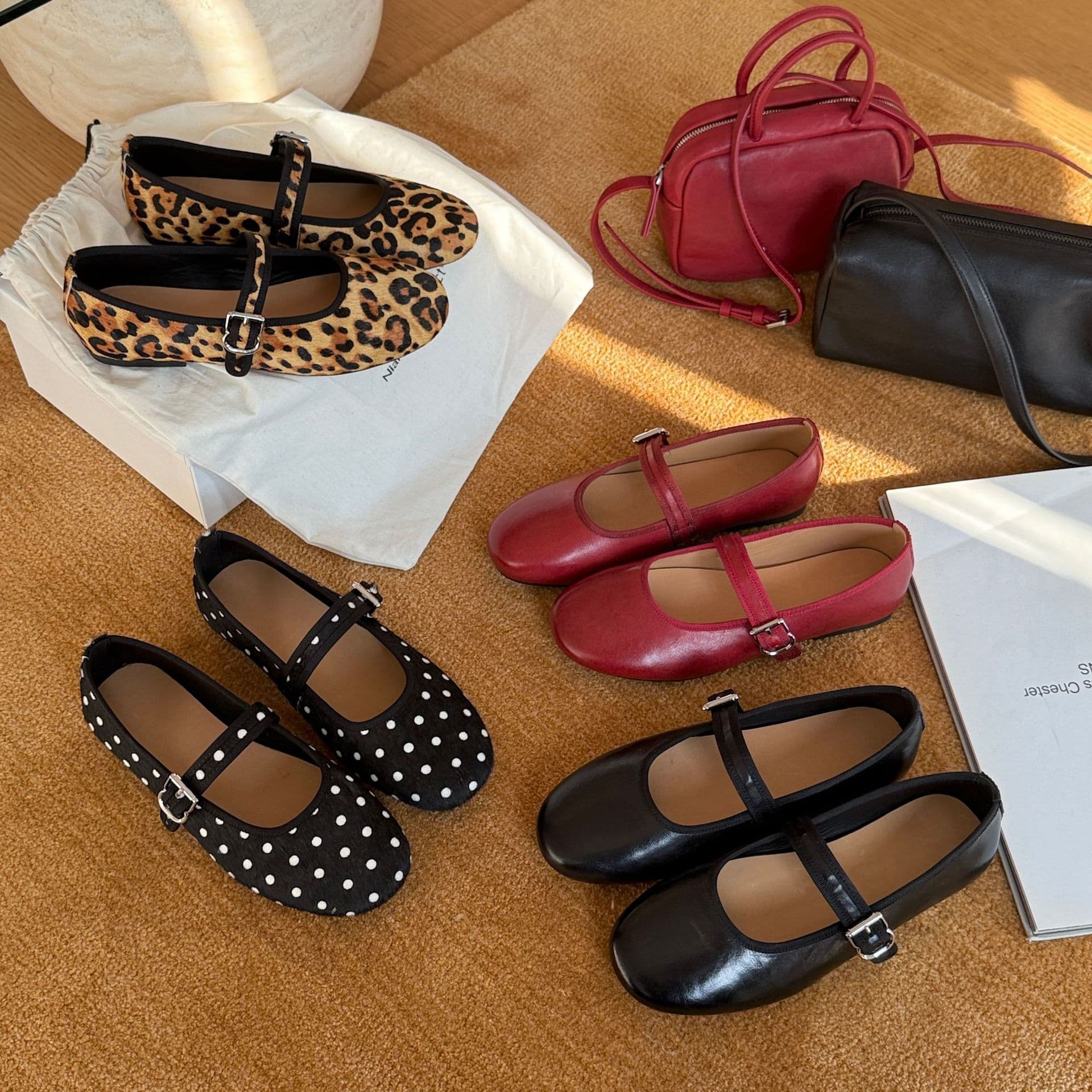 MARCO&JOYCE flat-soled gentle evening shoes for women new retro one-word Mary Jane shoes soft-soled little red shoes