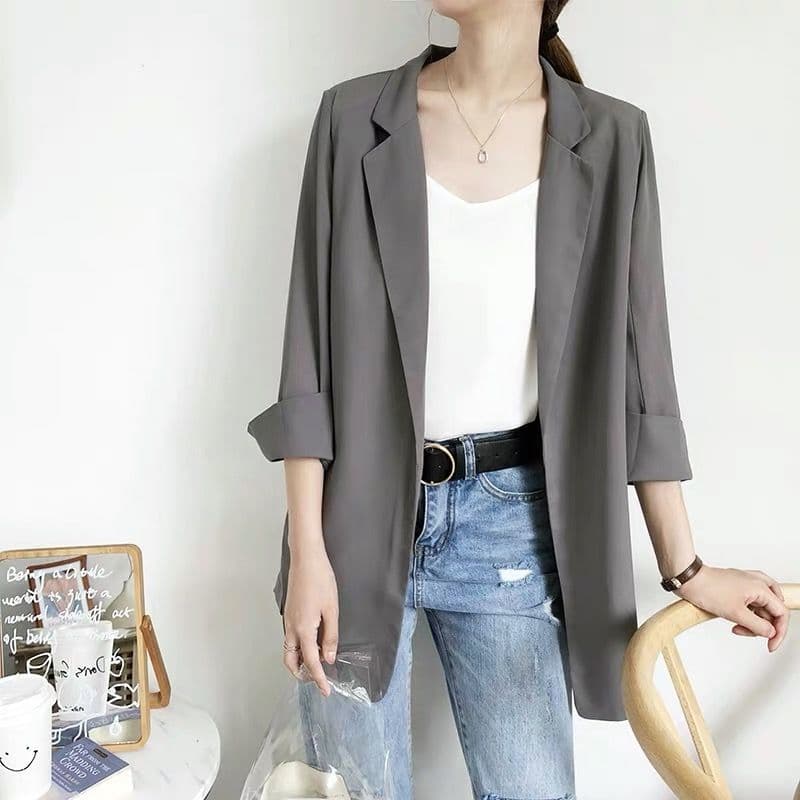 Korean-style Blazer Jacket for Women, 3/4 Sleeve, Chiffon Top, 2024 Spring/Summer New, Lightweight Sun Protection, Thin Blazer