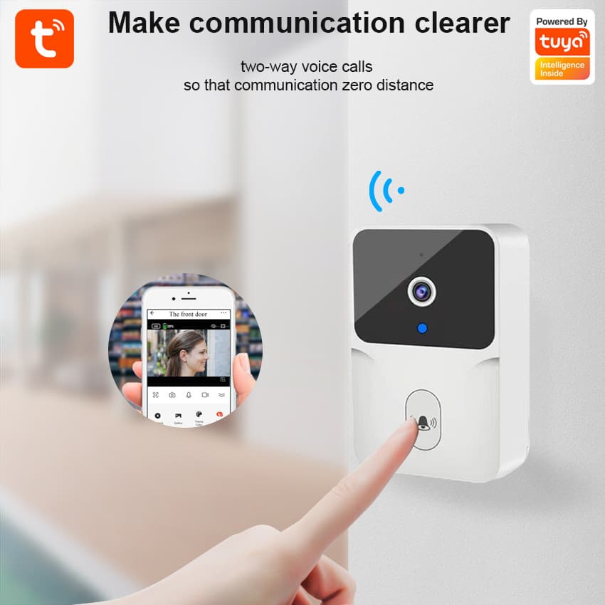 Tuya WiFi Smart Night Vision Video Doorbell Wireless Remote Home Surveillance with Voice Changer and Two-Way Audio