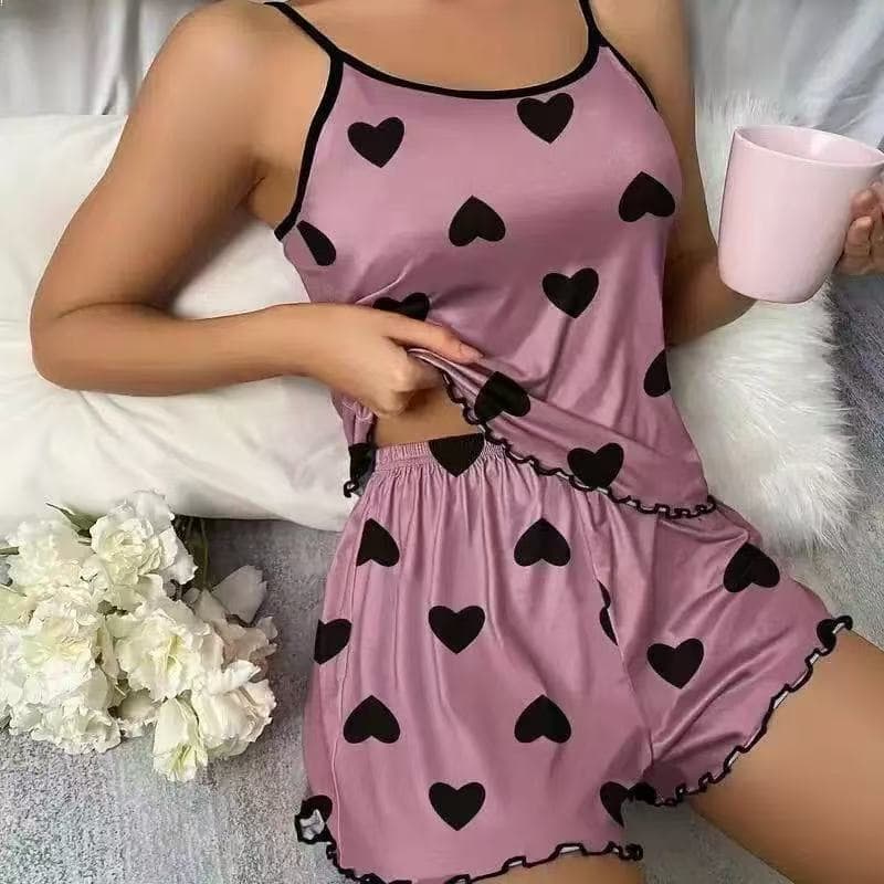 Butterfly Print Pajama Set Camisole Elastic Waist Shorts Women's Sleepwear and Loungewear Black Blue