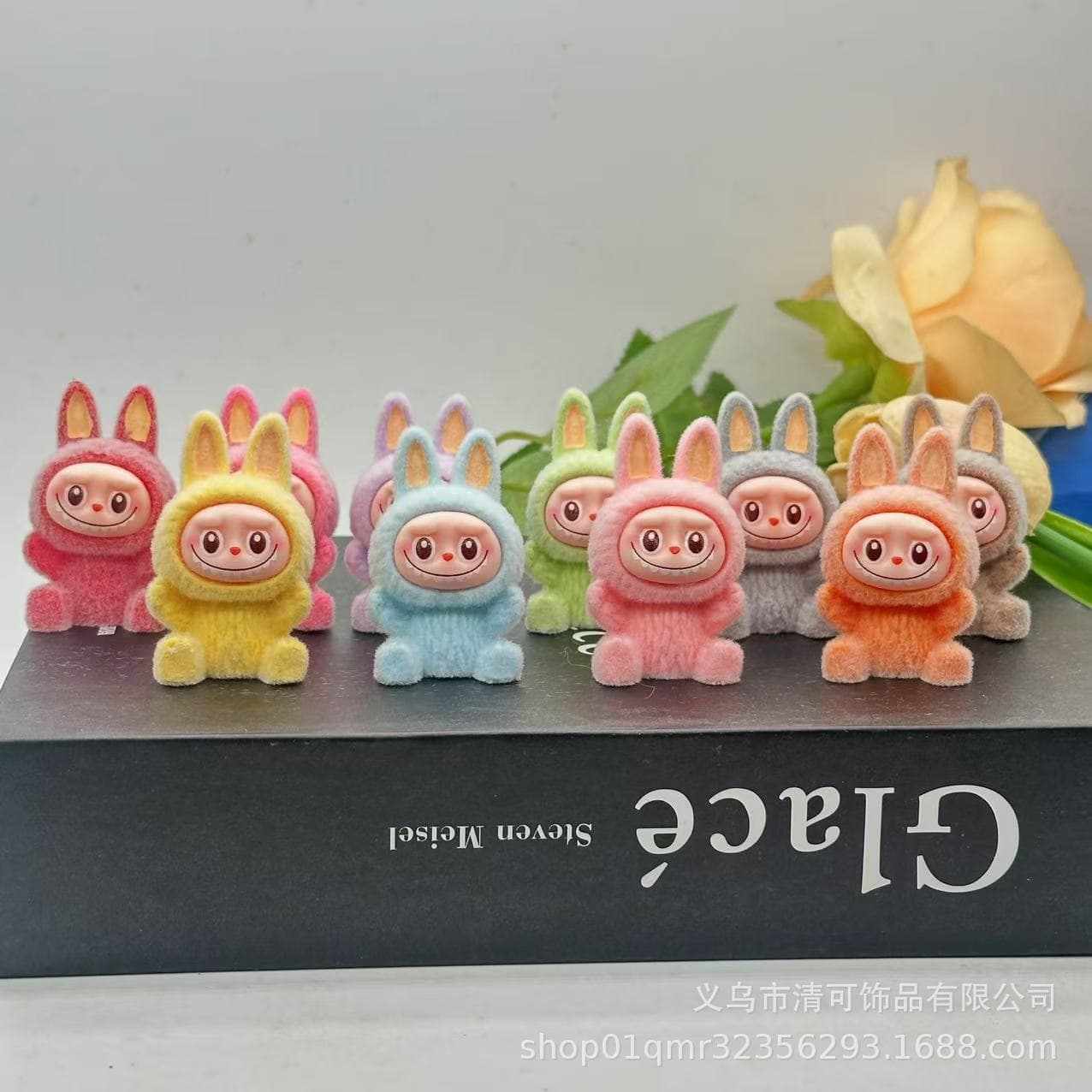 Trendy Macaron Flocking Cute Particles DIY Cartoon Figurines Adorable Mini Collectibles Desktop Decor Factory Wholesale