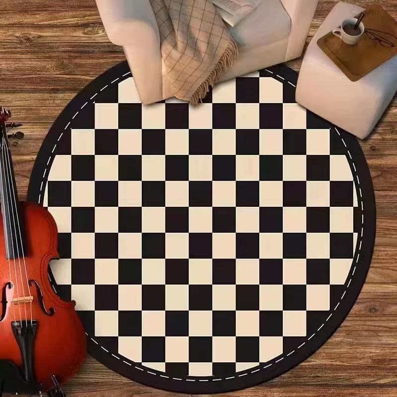 Modern Minimalist Round Rug for Study, Computer Chair, Bedroom Closet, Dirt-Resistant Foot Mat, Black Swivel Chair, Hanging Basket Floor Mat