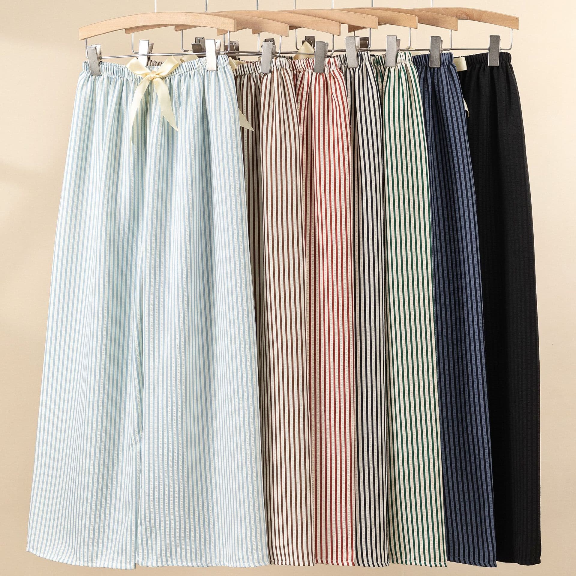Striped pants women's new summer bubble strip pajamas slim home pants can be worn outside high-waisted large size loose long pants