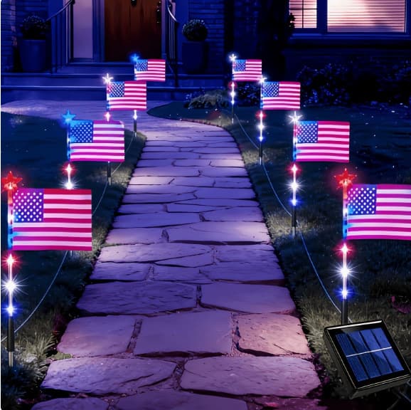 1-to-8 US Independence Day Solar Ground Plug Outdoor Yard LED Five-Pointed Star Light Flag Light In Stock