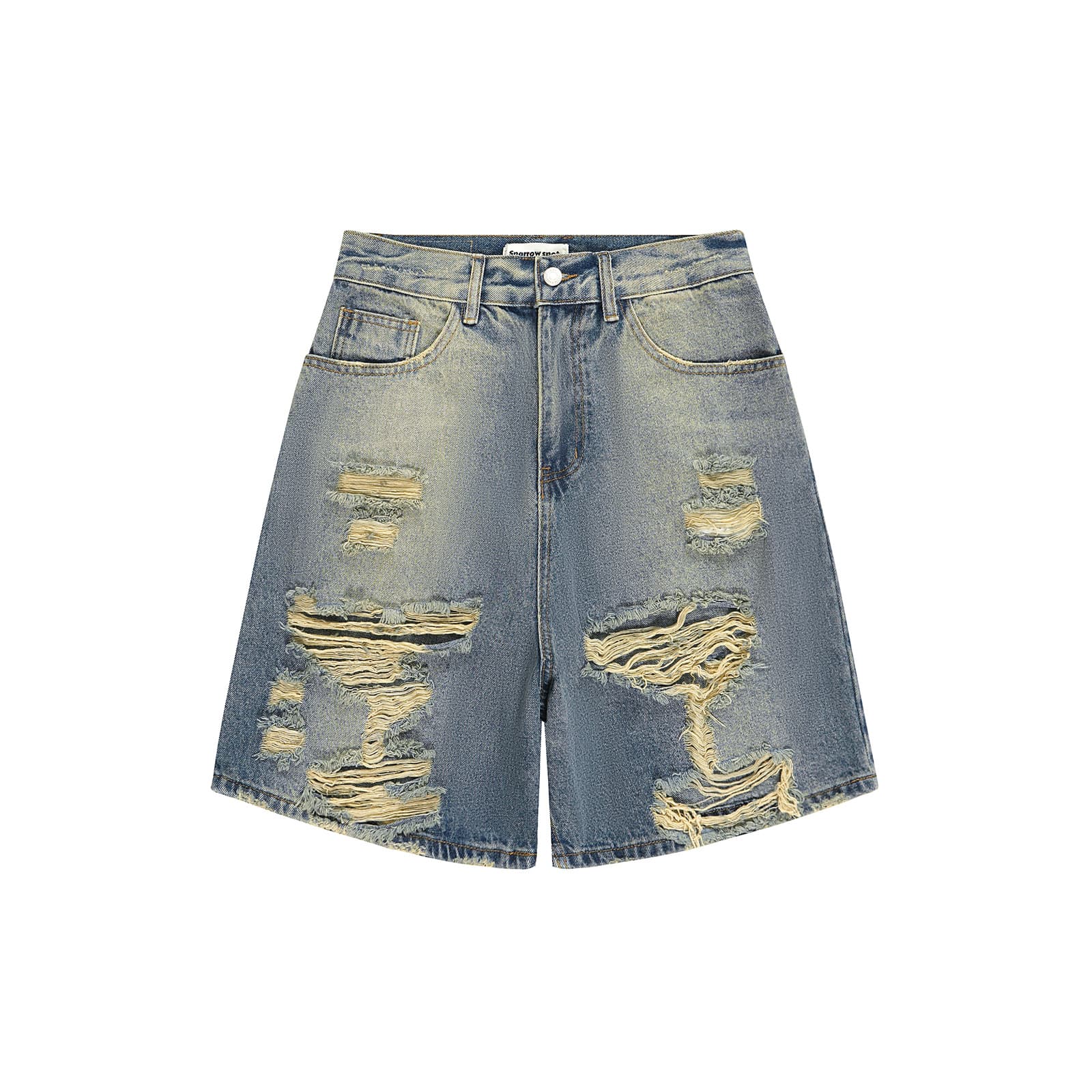 American Retro Washed Distressed Denim Shorts Unisex Summer Loose Personality Versatile Wide-Leg Five-Point Shorts