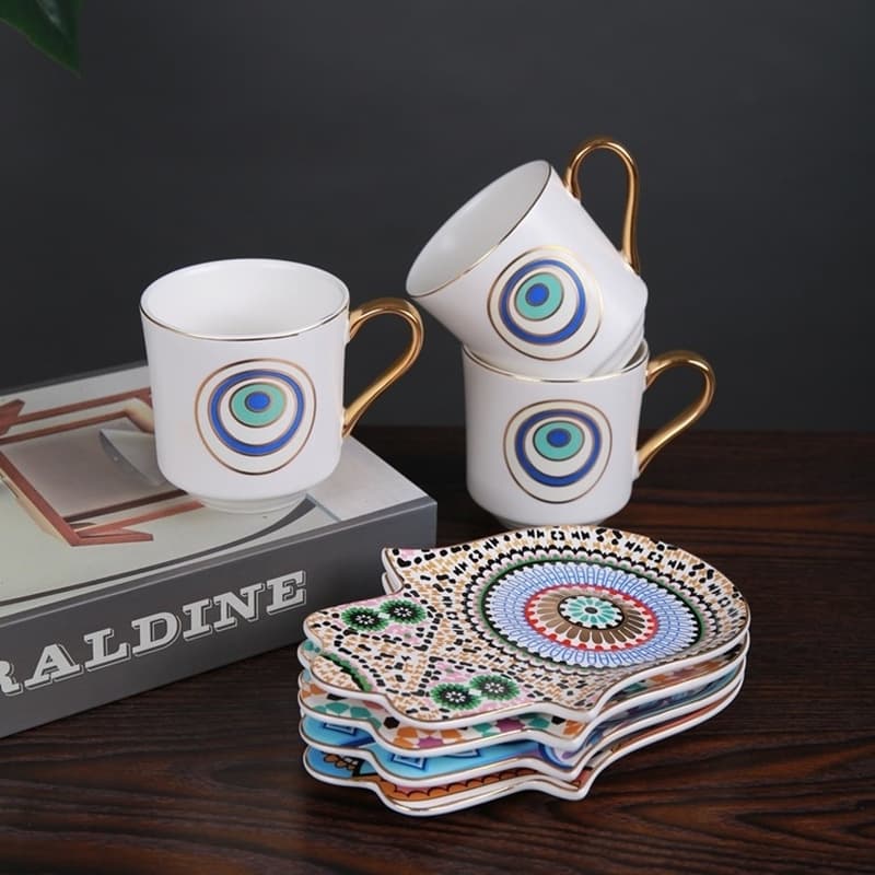 Nordic Creative Ceramic Coffee Cup And Plate Set Afternoon Tea Cups Tea Set Gifts Home Use Dinnerware Irregular Shape Handles