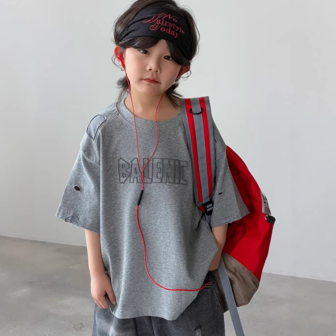 2026 Summer B-brand Distressed Short-Sleeve Top Trendy Embroidered Boys Kids Crew Neck Undershirt European Style