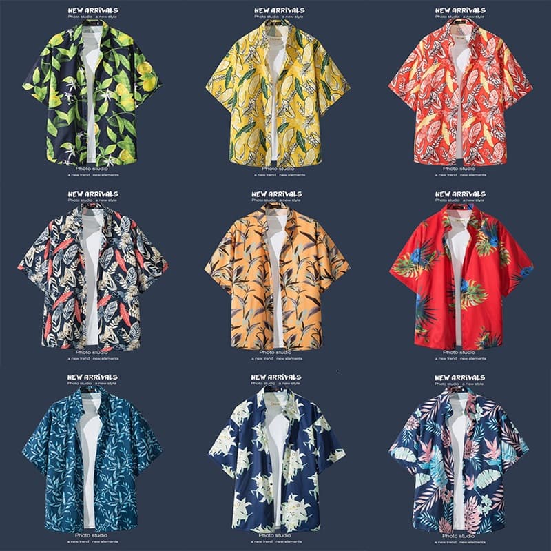 Cross-border foreign trade seaside vacation Hawaiian shirt men's summer new short-sleeved shirt ins style loose beach shirt