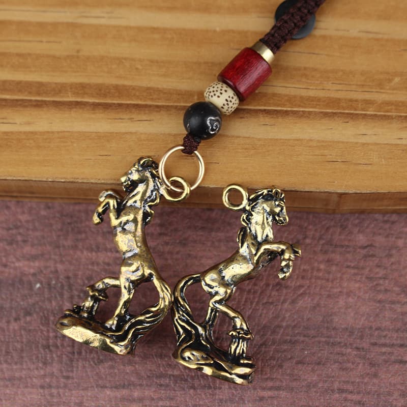 Solid Brass Horse Success Mini Pendant Zodiac Horse Figurine Standing Horse Keychain