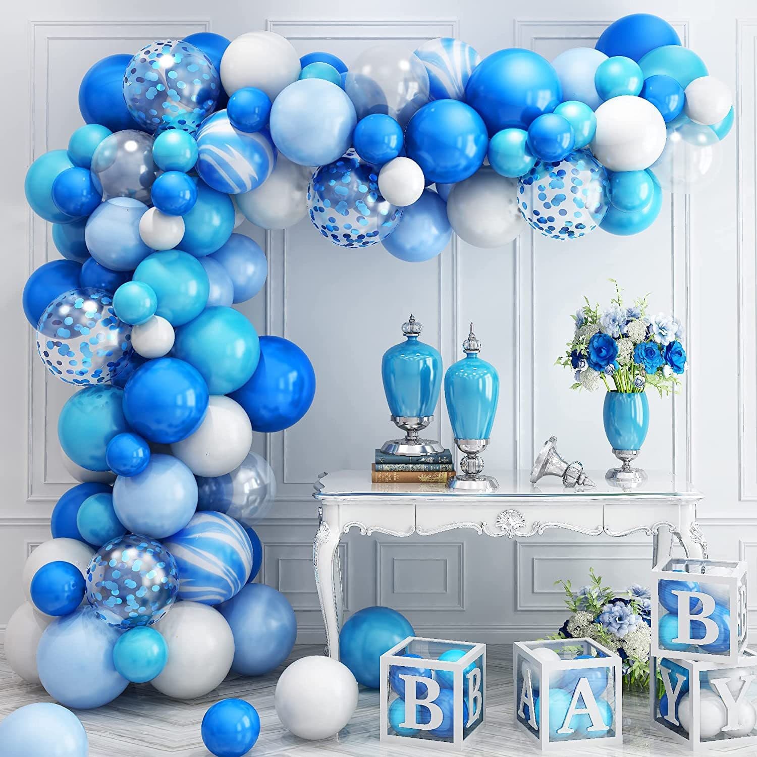 Vintage Blue Balloon Arch for Baby Shower, Birthday, Bridal Shower, Wedding, Graduation, Anniversary Party Decoration