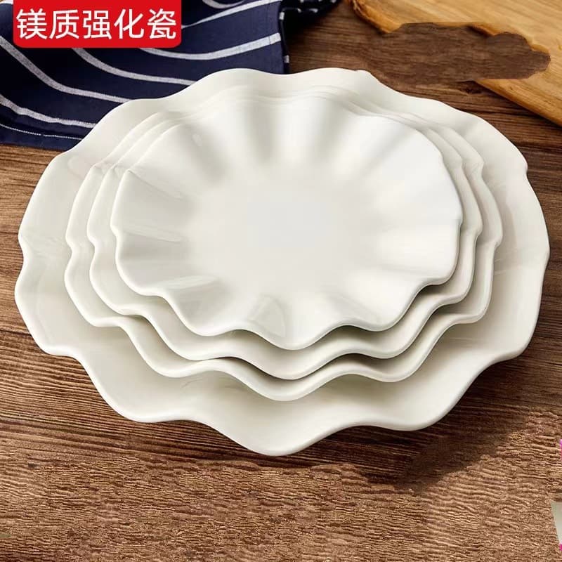 Pure white ceramic lotus leaf plate restaurant cold dish plate fruit plate daily tableware hotel porcelain wholesale modern porcelain plate tray