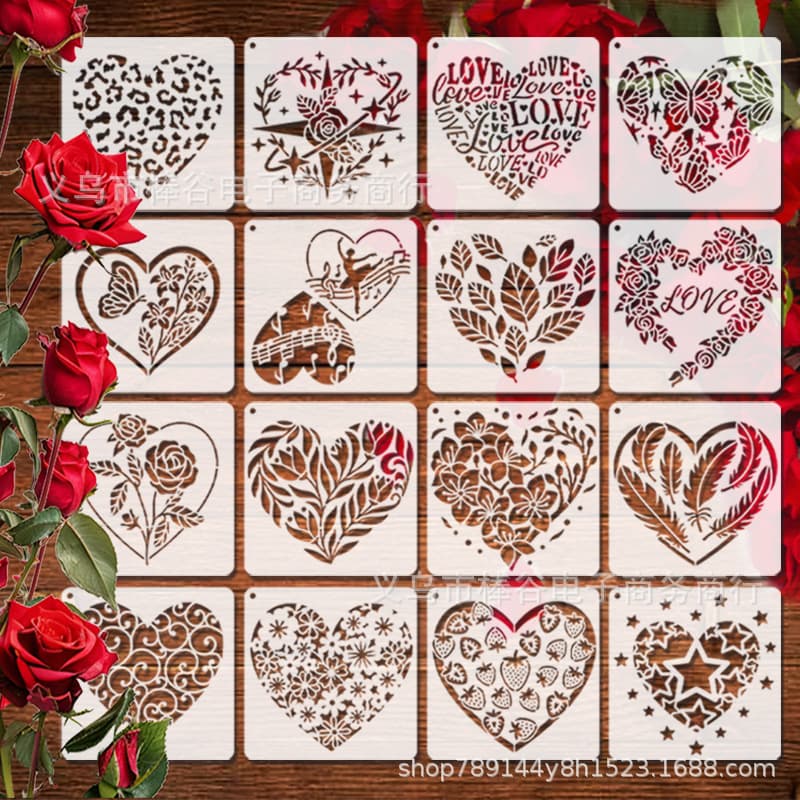Valentine's Day Heart Love Hollow Stencil Ruler Rose Drawing Template for Painting Students Cake Airbrush Stencil