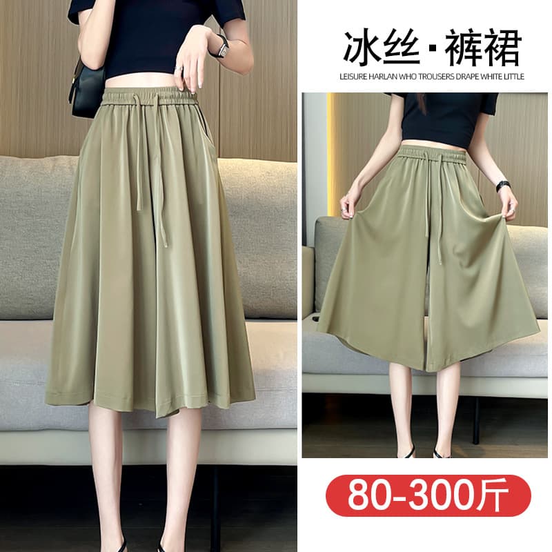 300lb Women's Summer Thin Casual Pants, 200lb Plus Size Wide Leg Pants, Loose Fit Capri Pants