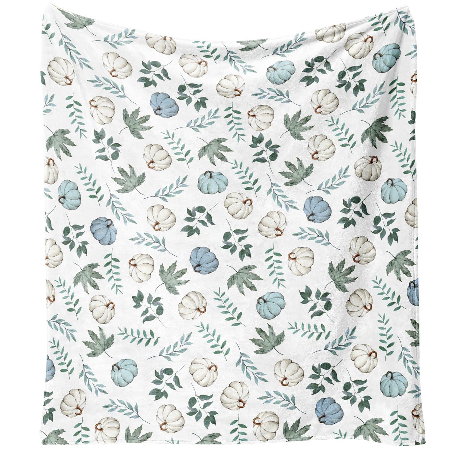 Cross-border Flannel Blanket Blue Pumpkin and Leaves Farmhouse Blanket Digital Print Blanket Wholesale from Factory