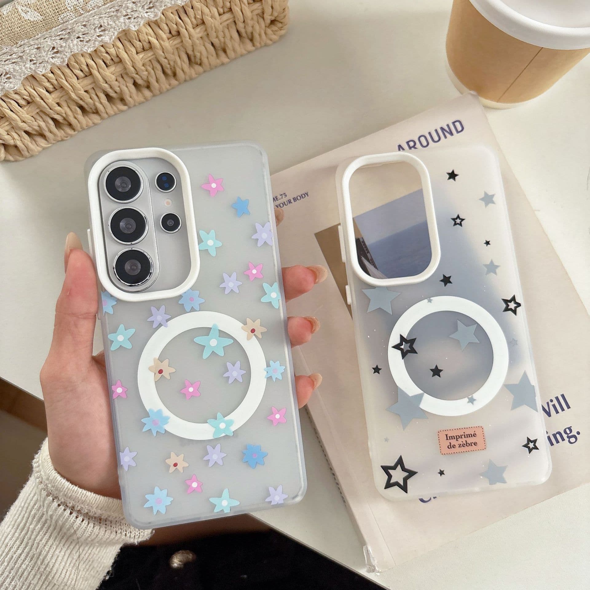 Colorful stars design compatible with Samsung S24 Ultra/S26, magnetic case for S24 FE/A17/A37, minimalist F06/S24/07