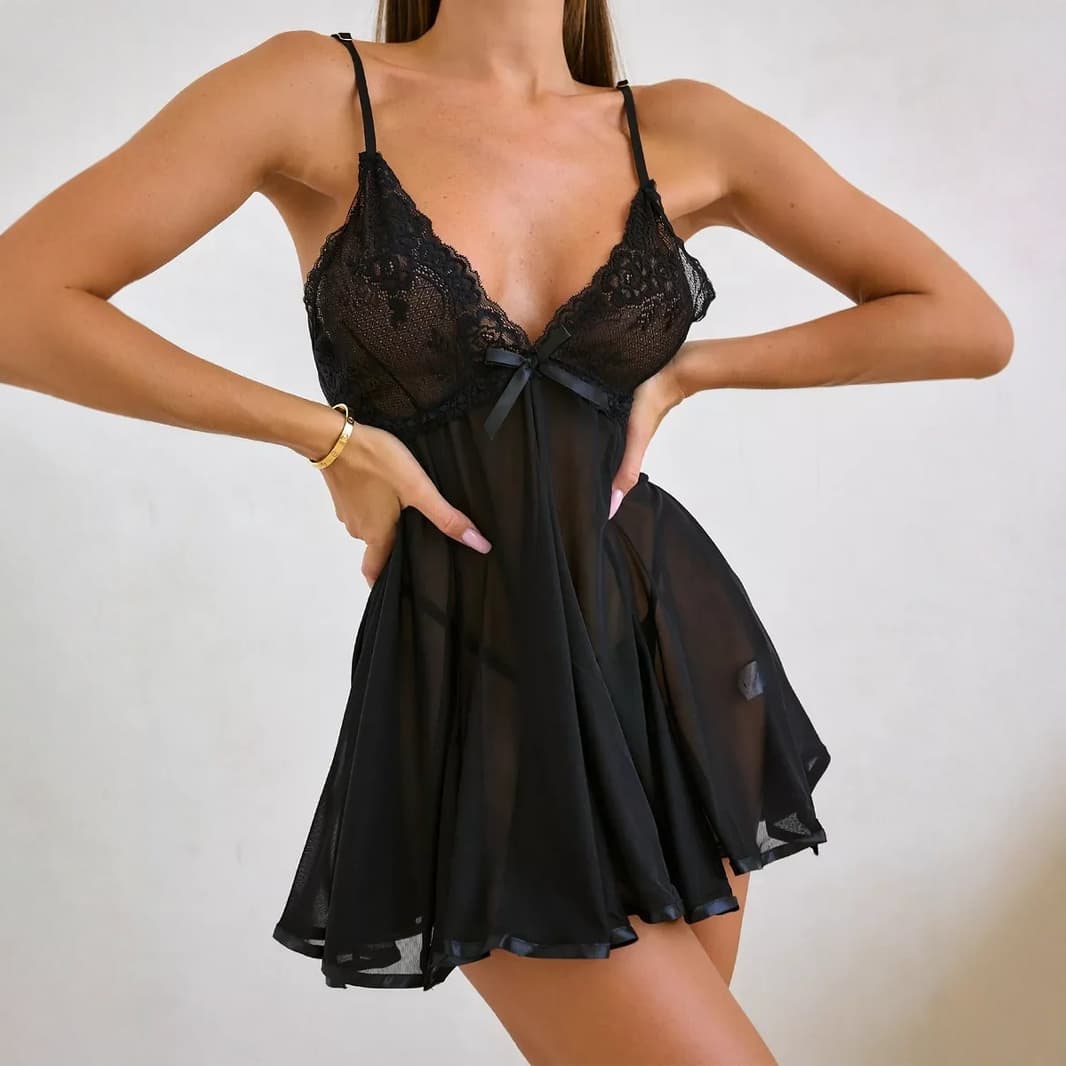 Cross-border Slim Fit Deep V Robe Lace Lazy Sexy Underwear, Thin Women's Silk Pajamas Camisole Nightgown