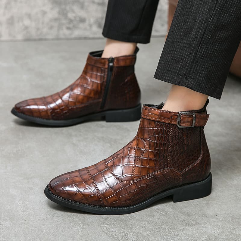 Men's Shoes Export Large Size 48 High-Top Leather Shoes British Style Crocodile Print Men's Fashion Trendy Shoes