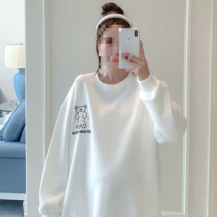 Maternity Clothing Set for Spring and Autumn Two-Piece, Loose Trendy Mom Style Belly-Covering Hoodie, Long Sleeve Maternity Top