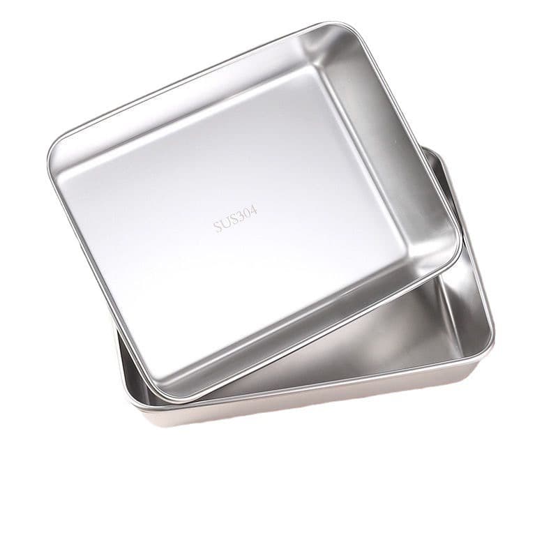 Square Stainless Steel Serving Tray Deep Dish Towel Tray Baking Tray Dessert Tray BBQ Tray Plate Household Fish Plate