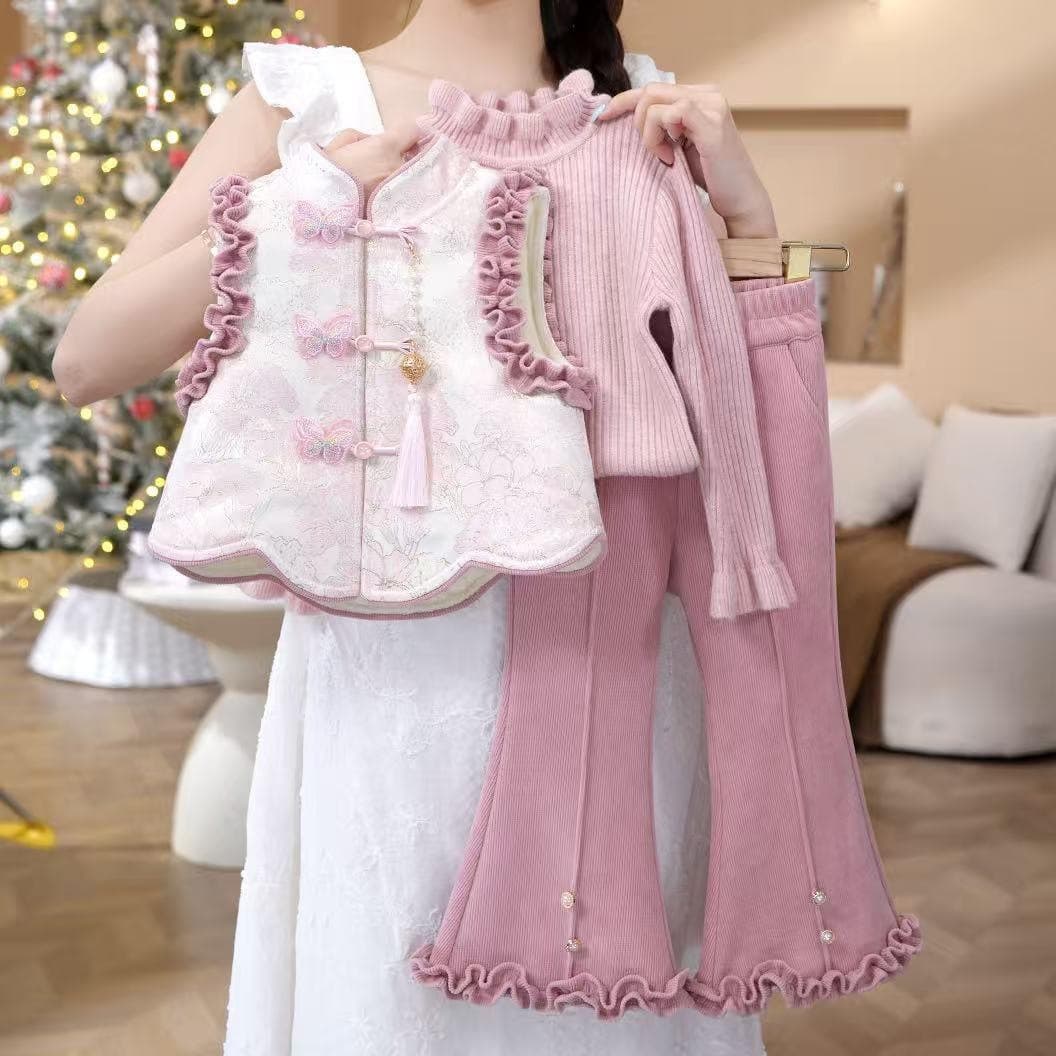 Tianxiaosi girls New Year's greetings Chinese style little girl winter velvet thickened Tang suit baby girl clothes Chinese style suit