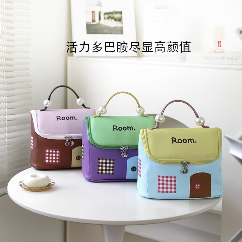 Dopamine small house cosmetic bag storage bag travel toiletry bag handbag makeup women's new high-end large capacity
