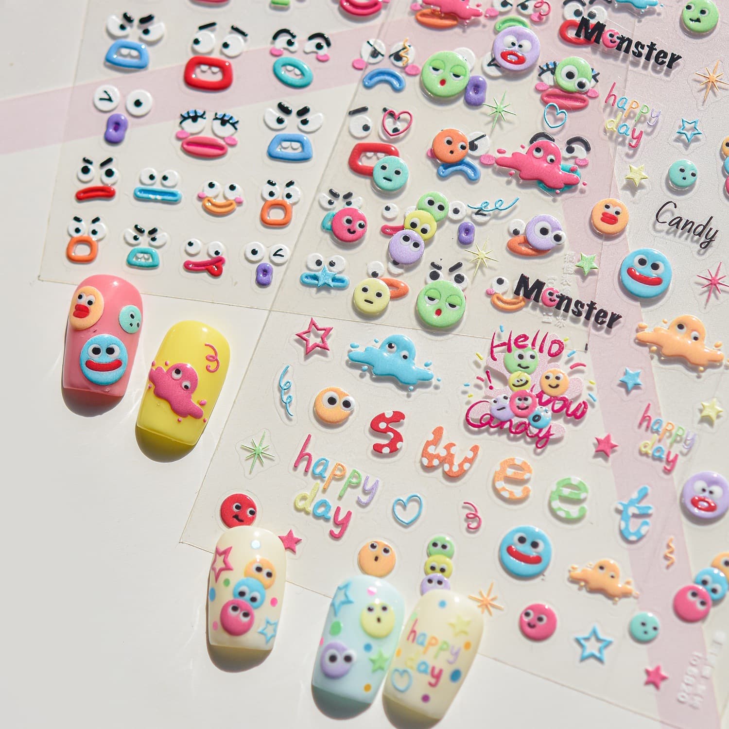 Routimei 3D Embossed Funny Expression Nail Art Stickers Cartoon Patterns Xiaohongshu Children's Smiley Face Decorative Stickers