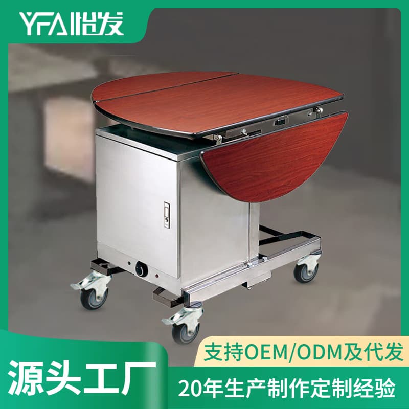 Tabletop folding food delivery cart, small heated and insulated food cart for hotels and guesthouses, wooden mobile handcart, banquet service cart