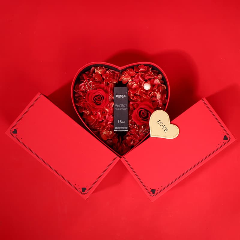 Valentine's Day 520 Red Preserved Flower Lipstick Gift Box Heart-Shaped Gift Hexagonal Love Rose Perfume Watch Packaging