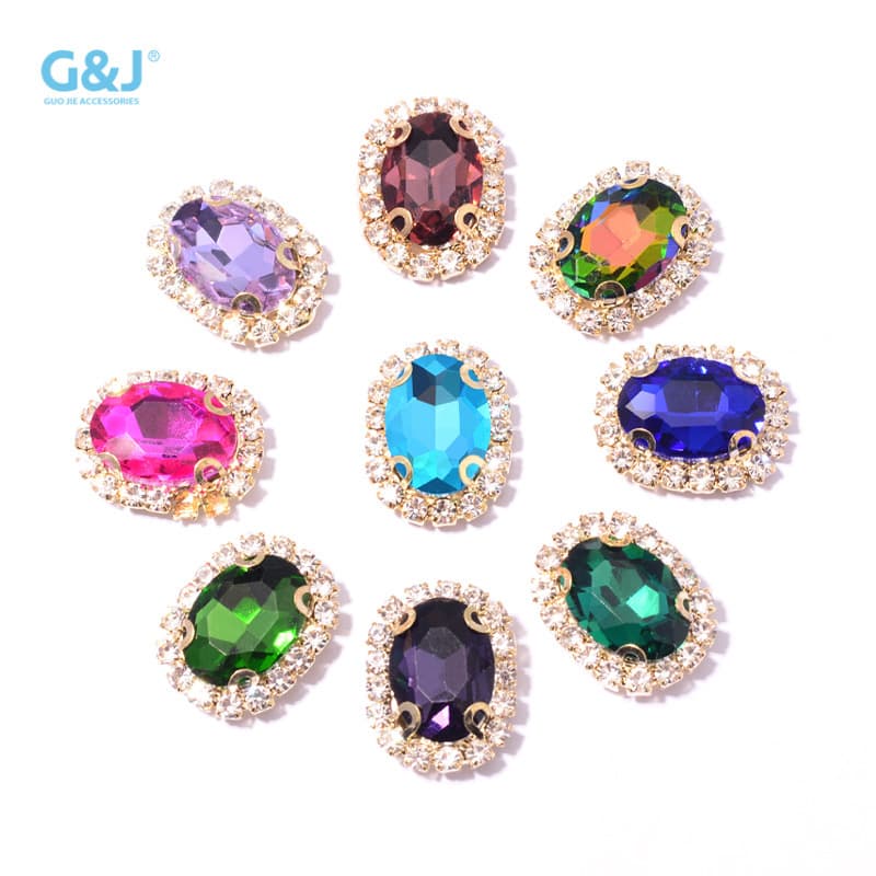 Cross-border DIY Hair Clip Headband Hair Accessories Ornament Parts Hand-sewn Prong Rhinestone Glass Rhinestone Prong Chain Border Oval Diamond Wholesale