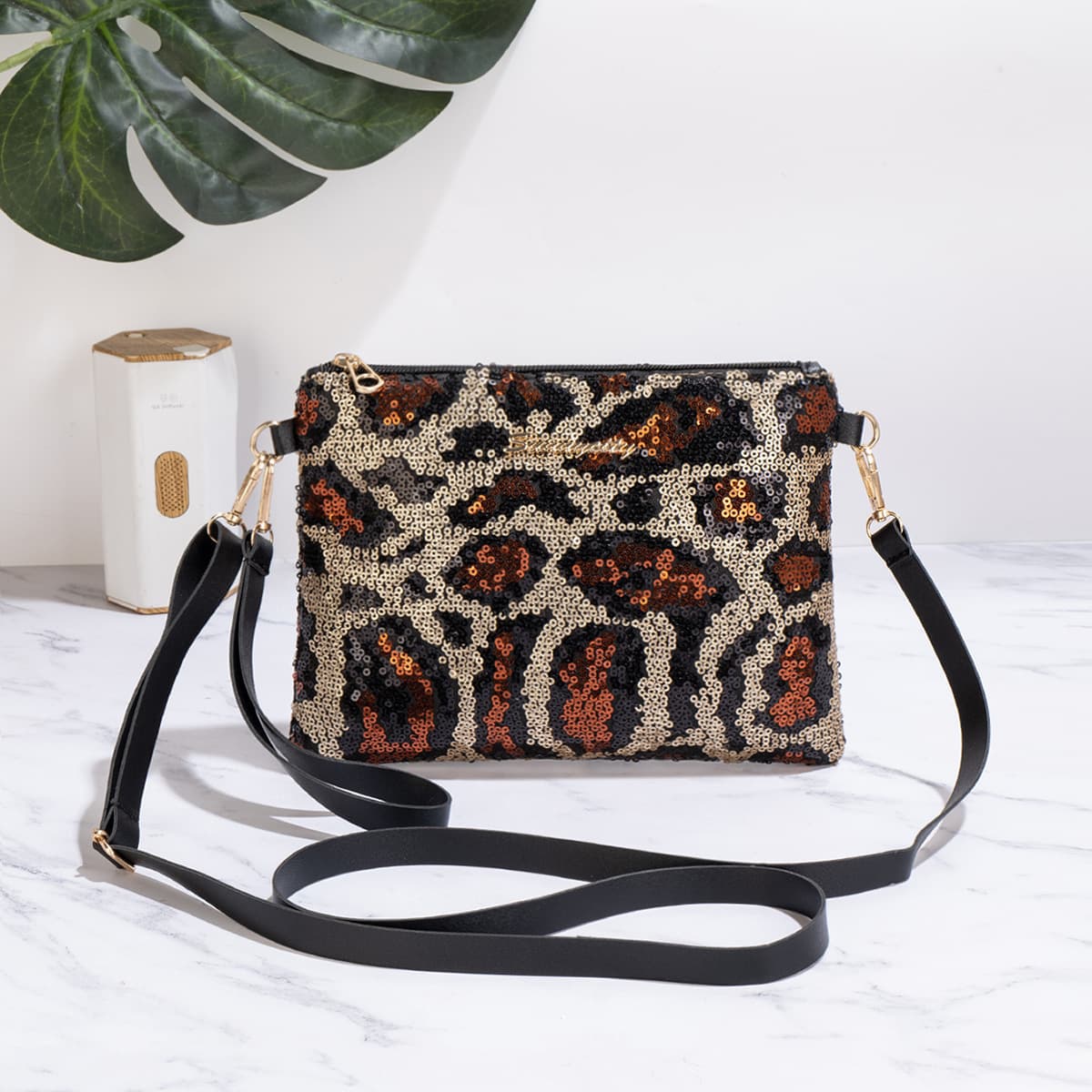 Clasp Evening Bag Sequin Handbag New High-End Women's Bag Crossbody Leopard Print One-Shoulder Fashion New Clutch Chain Ladies Bag