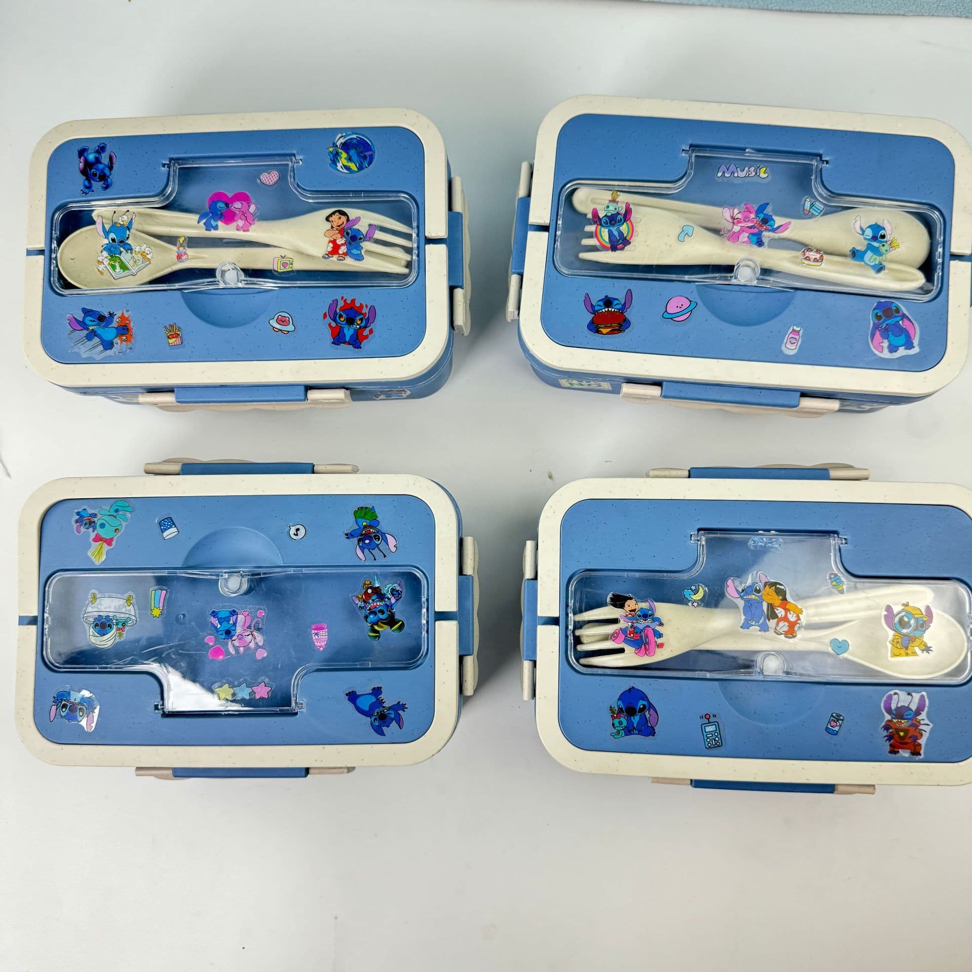Stitch Portable Lunch Box Lilo and Stitch with Fork and Spoon Lunch Box Student Portable Divided Lunch Box