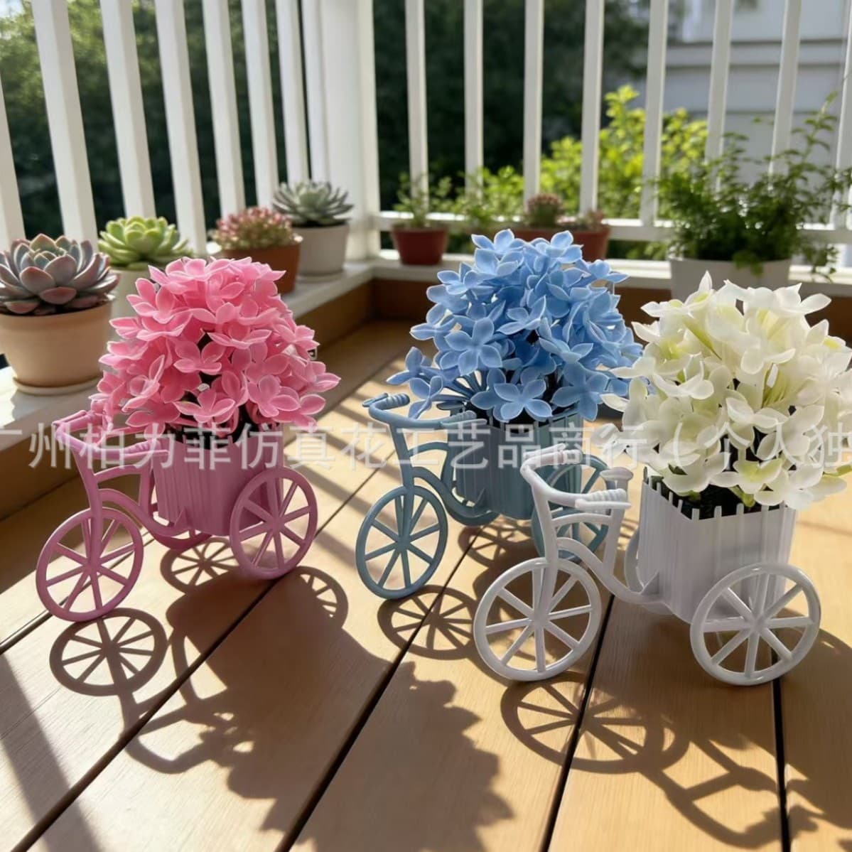 2025 New Cross-Border Artificial Decorations Bike Basket Desktop Decoration Artificial Potted Plant