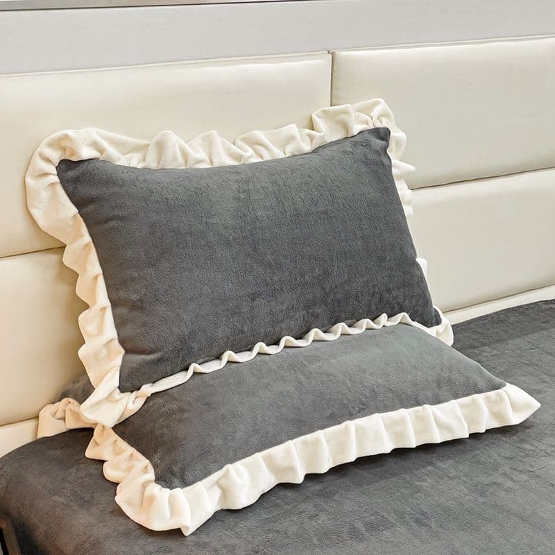 Winter Milk Fleece Pillowcase Thickened Pair 48x74 Student Dormitory Lace Solid Color Girls Single Pillowcase