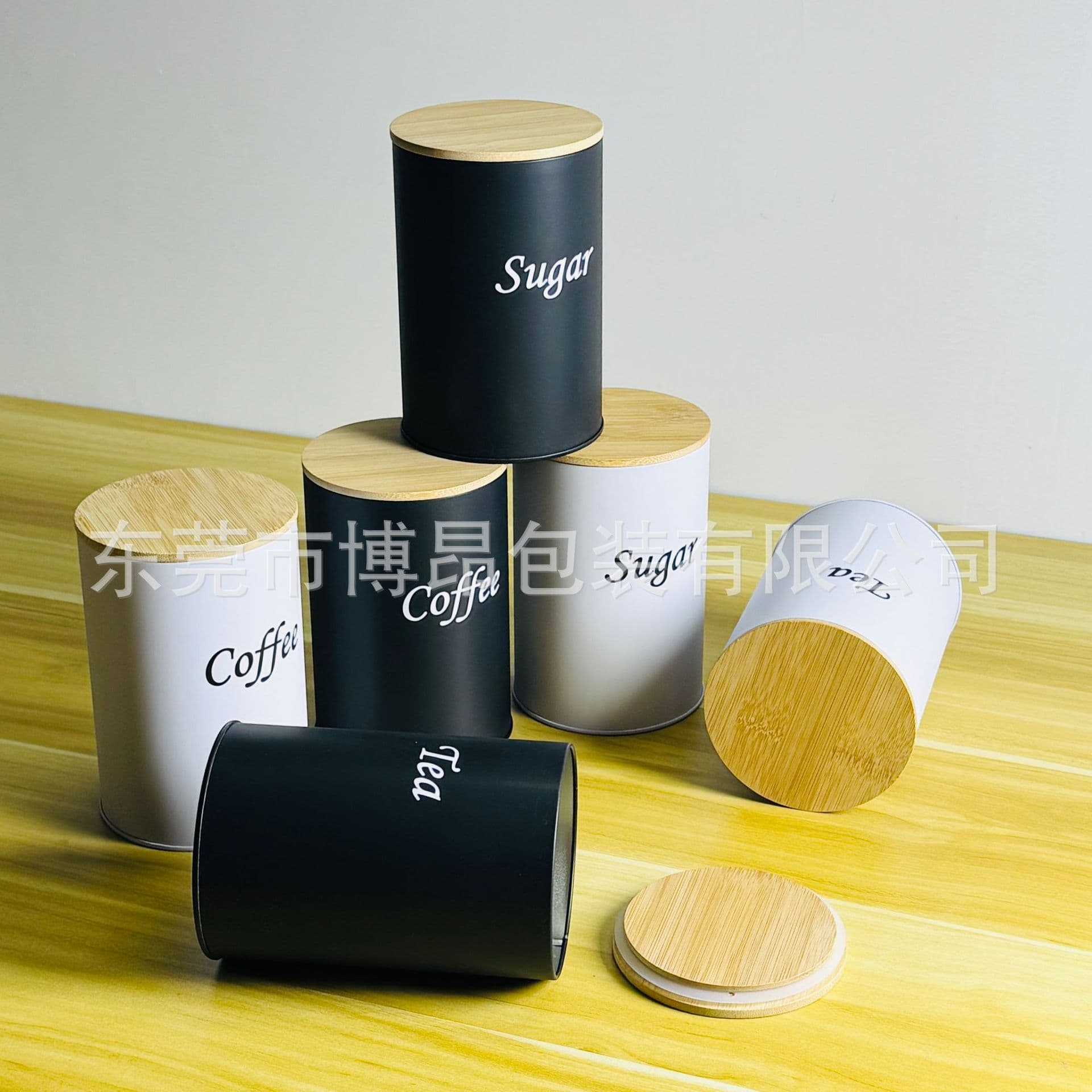 Cross-Border Supply of Popular Bamboo Lid Tin Cans, Round Storage Containers, Tea, Coffee, Candy Sets, Tin Cans