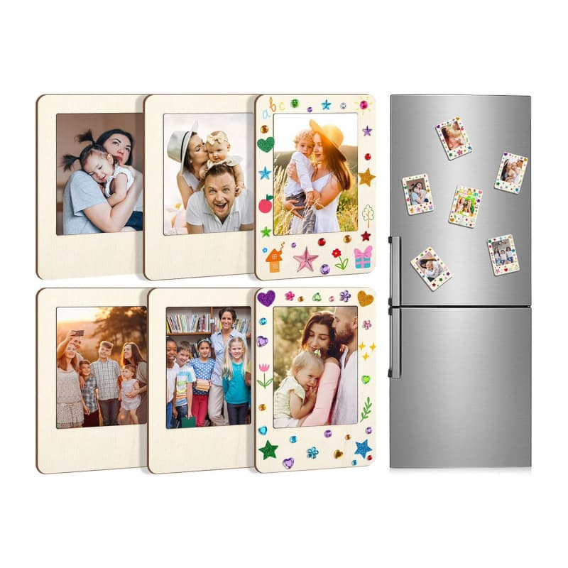 Unfinished Handmade Wooden Magnetic Photo Frame with Mini Wooden Fridge Magnetic Frame Display DIY