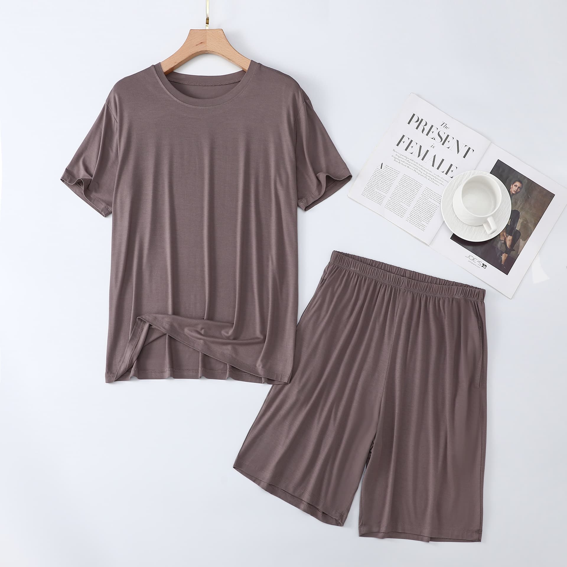 Men's Summer Short Sleeve Modal Ice Silk Thin Plus Size Casual Simple Home Suit