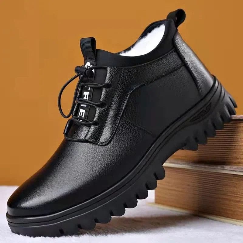 New Men's Cotton Shoes Cross-Border Winter Warm Lined Thick High-Top Leather Snow Boots for Middle-Aged and Elderly Dad