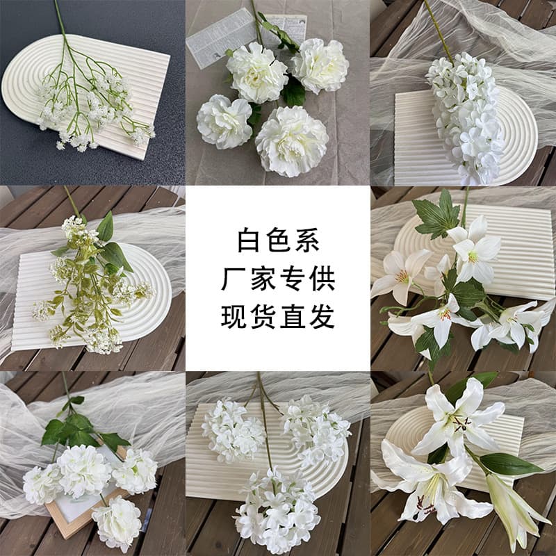 Jinxi White Series Artificial Flowers Diamond Rose Hydrangea Wedding Decoration Floral Arrangement Home Living Room Display Fake Flowers
