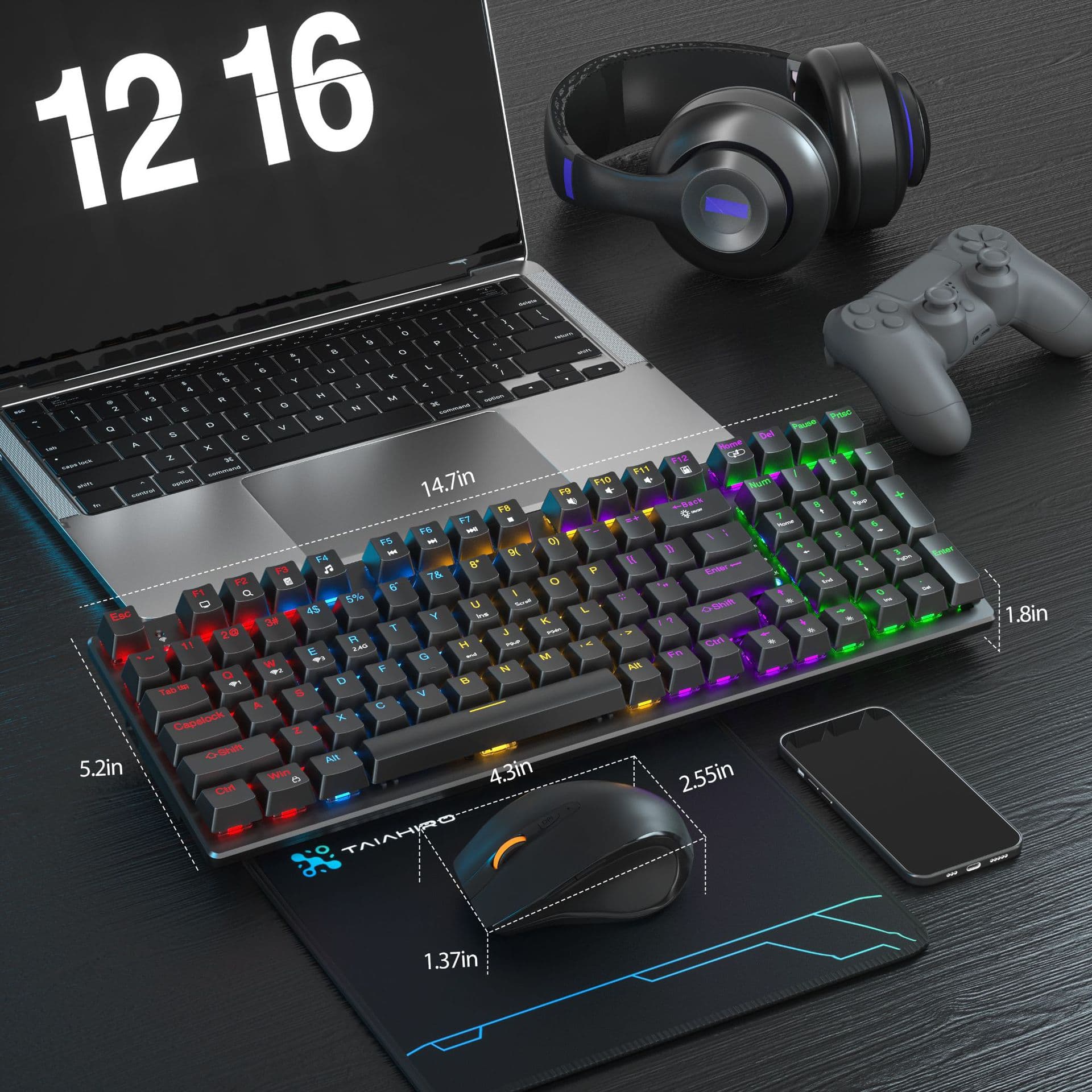 Wireless Bluetooth Mechanical Keyboard and Mouse Set, Custom Qinghong Tea Switch, Three-Mode Wired E-Sports Gaming and Office Work