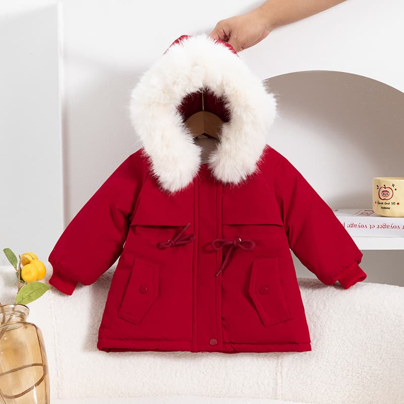 Girls' Puffer Coat 2026 New Winter Kids Embroidered Stylish Baby Fleece-Lined Hooded Jacket Down Cotton Thick